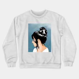 Messy Bun with Blue Background Crewneck Sweatshirt